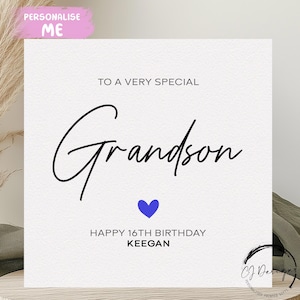 Tarjeta de cumpleaños personalizada para nieto, pariente especial, feliz cumpleaños, tarjeta de edad para él 16, 21, 30, 40, 50, cualquier edad y nombre