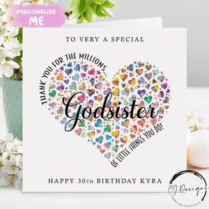 Personalisierte Paten-Geburtstagskarte Danke für die Millionen von Dingen Herz - jedes Alter 16.17.18.19.21.40.45.50.60.65