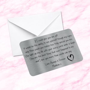 Carte portefeuille personnalisée en métal souvenir sentimental si vous pouviez voir à travers mes yeux citation fiancé cadeau mari femme petite amie petit ami