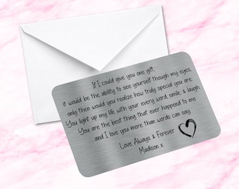 Personalised Sentimental Keepsake Metal Wallet Card If You Could See Through My Eyes Quote Fiance Gift Husband Wife Girlfriend Boyfriend