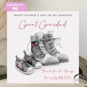Tarjeta del Día del Padre para el Bisabuelo, ilustración de botas/zapatos para adultos y niños. Gracias por estar siempre a mi lado. CUALQUIER TEXTO, pequeño o grande.