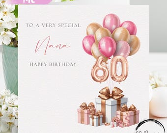 Birthday Card For Nana Personalised Pink & Rose Gold Number Balloons Any Age