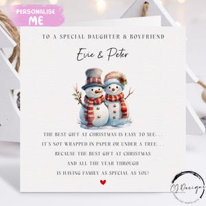 Gepersonaliseerde kerstkaart met gedicht voor dochter en vriend - kerstpaarkaart en rood hart