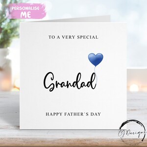 Tarjeta del Día del Padre Abuelo, con globo de corazón azul CUALQUIER TEXTO Tarjeta pequeña o grande