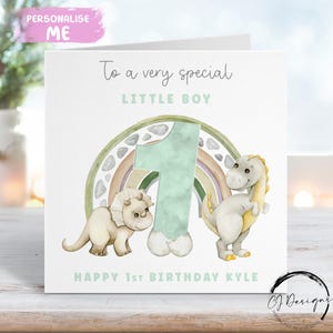 Cartão de aniversário personalizado para menino, tema dinossauro, nome e idade - para ele, QUALQUER IDADE 1º 2º 3º 4º 5º 6º 7º 8º 9º 10º