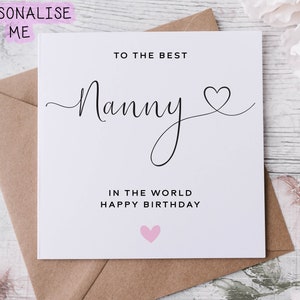 Carte d'anniversaire personnalisée pour nounou, meilleure nounou du monde, joyeux anniversaire, carte d'âge pour ses 30, 40, 50, 60, 70, 80 ans, tout âge
