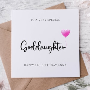 Gepersonaliseerde peetdochter verjaardagskaart, speciaal familielid, gelukkige verjaardag, leeftijdskaart voor haar 30e, 40e, 50e elke leeftijd (med of lrg)