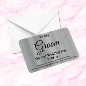Gepersonaliseerde sentimentele aandenken metalen portemonnee-kaart voor mijn bruidegom op onze trouwdag