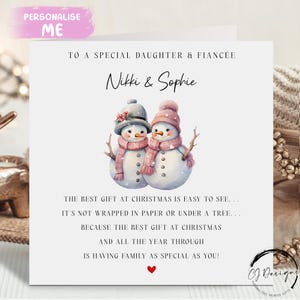 Biglietto di Natale personalizzato con poesia per figlia e fidanzata - Biglietto di Natale per coppia femminile e cuore rosso