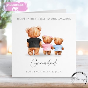 Personalisierte Grandad Bear Vatertagskarte von bis zu 4 Kindern oder Zwillingen - Opa und Baby Bär JEDE VARIATION Karte für Ihn mit Namen