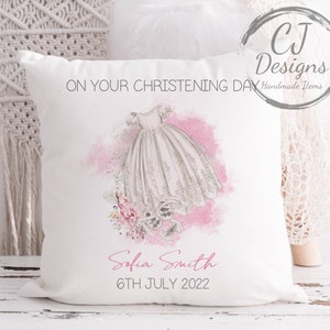 Personalised Christening Cushion, Baby Girls Nursery Gift, Home Decor, White Super soft Cushion Cover