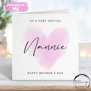 Carte de fête des mères nounou - coeur rose amour spécial grand-mère TOUT TEXTE
