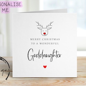 Christmas Card For Goddaughter with Red Nose Reindeer, Merry Christmas Greeting Card Simple Design Christmas Card