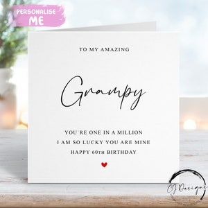 Carte d'anniversaire Grampy personnalisée, vous êtes un sur un million - Coeur rouge TOUT LIBELLE ÂGE 50e 60e 65e 70e 75e 80e 85e 90e 95e 100e