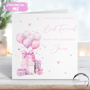 Carte d'anniversaire personnalisée meilleur ami rose, cadeau et ballons Tout âge/nom 18ème 21ème 30ème 40ème 50ème 60ème 65ème 70ème 80ème