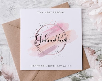 Personalised Godmother Birthday Card, Special Relative, Happy Birthday, Age Card For Her 30th, 40th,50th, 60th, 70th, 80th,  Any Age