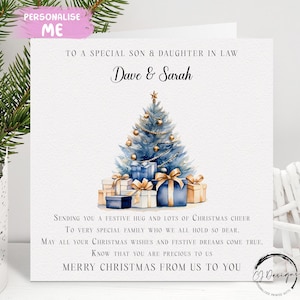 Personalisierte Schwiegertochter Weihnachtskarte Blauer Weihnachtsbaum Paar Gedicht Weihnachtskarte mit Namen Paar Karte von mir oder uns