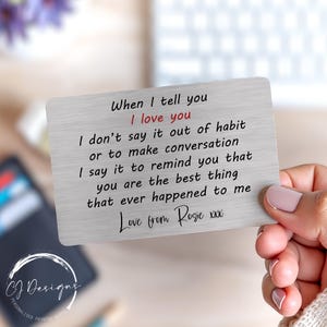 Personalised 'I Love You' Wallet Card, Romantic Gift for Him or Her, Anniversary Keepsake for Husband Wife Boyfriend Girlfriend, Sentimental