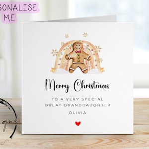 Cartão de Natal personalizado para bisneta especial - cartão arco-íris de gengibre