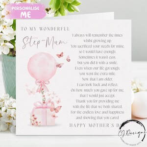 Biglietto per la festa della mamma con poesia, palloncino rosa e regalo, QUALSIASI TESTO