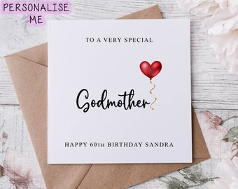 Personalised Godmother Birthday Card, Special Relative, Happy Birthday, Age Card For Her 30th, 40th,50th, 60th, 70th, 80th,  Any Age