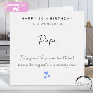 Tarjeta de cumpleaños personalizada para papá, verdaderamente especial: corazones azules. CUALQUIER TEXTO/EDAD: 40, 45, 50, 60, 65, 70, 75, 80, 85, 90, 100