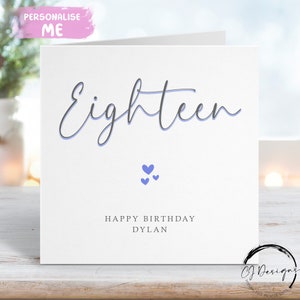 Carte d'anniversaire personnalisée pour 18 ans - Carte de voeux calligraphique imprimée bleue et grise Tous les âges 16, 21, 30, 40 ans, 50 ans, 60 ans, 70 ans, 80 ans, 90 ans,