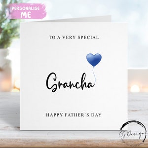 Carte de fête des pères Grancha, avec ballon coeur bleu, TOUT TEXTE Petite ou grande carte
