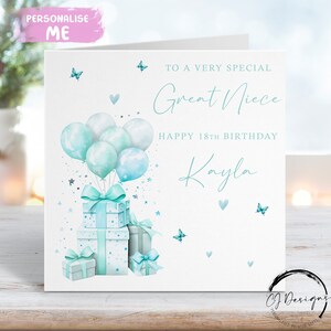 Carte d'anniversaire personnalisée arrière-plan bleu sarcelle/bleu/vert Cadeaux et ballons tout âge/nom 14ème 15ème 16ème 18ème 21ème 30ème 40ème 50ème 60ème