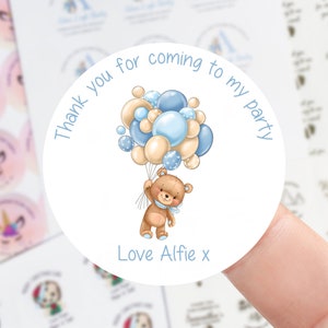 Adesivos de aniversário personalizados com balões de pelúcia e azuis Bolsa de festa de aniversário Obrigado adesivo - Adesivos de cone doce 37mm/45mm /51mm/64mm