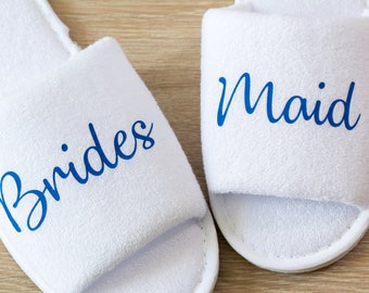 Bridesmaid Slippers Personalised Wedding Slippers, Bridesmaid Gift, Bridal Party , Bride Slipper Hen Weekend Open Toes Spa Slippers