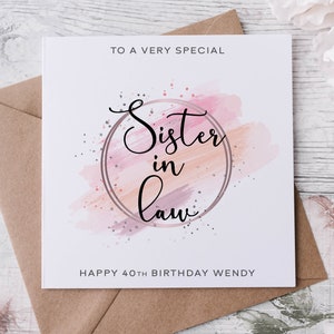 Carte d'anniversaire personnalisée spéciale belle-soeur, joyeux anniversaire, carte d'âge pour ses 30, 40, 50, 60, 70, 80, 90 ans