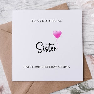 Carte d'anniversaire personnalisée pour soeur, membre de la famille spéciale, joyeux anniversaire, carte d'âge pour ses 30, 40 et 50 ans, tout âge, moyenne ou grande taille