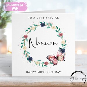 Carte de fête des mères Nannan - Couronne florale de roses et de papillons - Carte de voeux