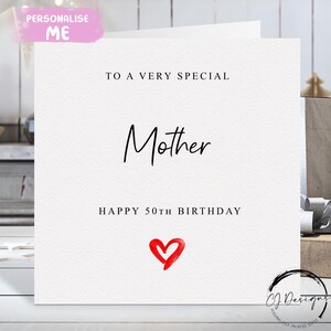 Carte d'anniversaire personnalisée pour mère, coeur rouge N'IMPORTE QUELLE TEXTE/ÂGE/ Prénom 18ème 21ème 25ème 30ème 35ème 40ème 45ème 50ème 60ème 65ème 70ème 80ème 90ème