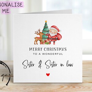 Biglietto di auguri di Natale per la sorella e la cognata meravigliose Albero di Natale con Babbo Natale e renne