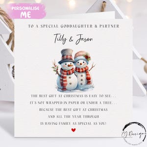 Gepersonaliseerde peetdochter en partnergedicht kerstkaart - kerstpaarkaart en rood hart