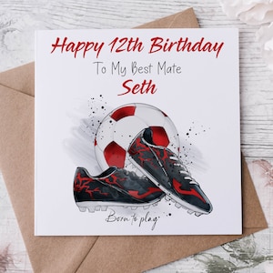 Cartão de aniversário personalizado para melhor amigo do futebol, cartão médio ou grande, neto, filho, irmão, amante do futebol, nome e idade