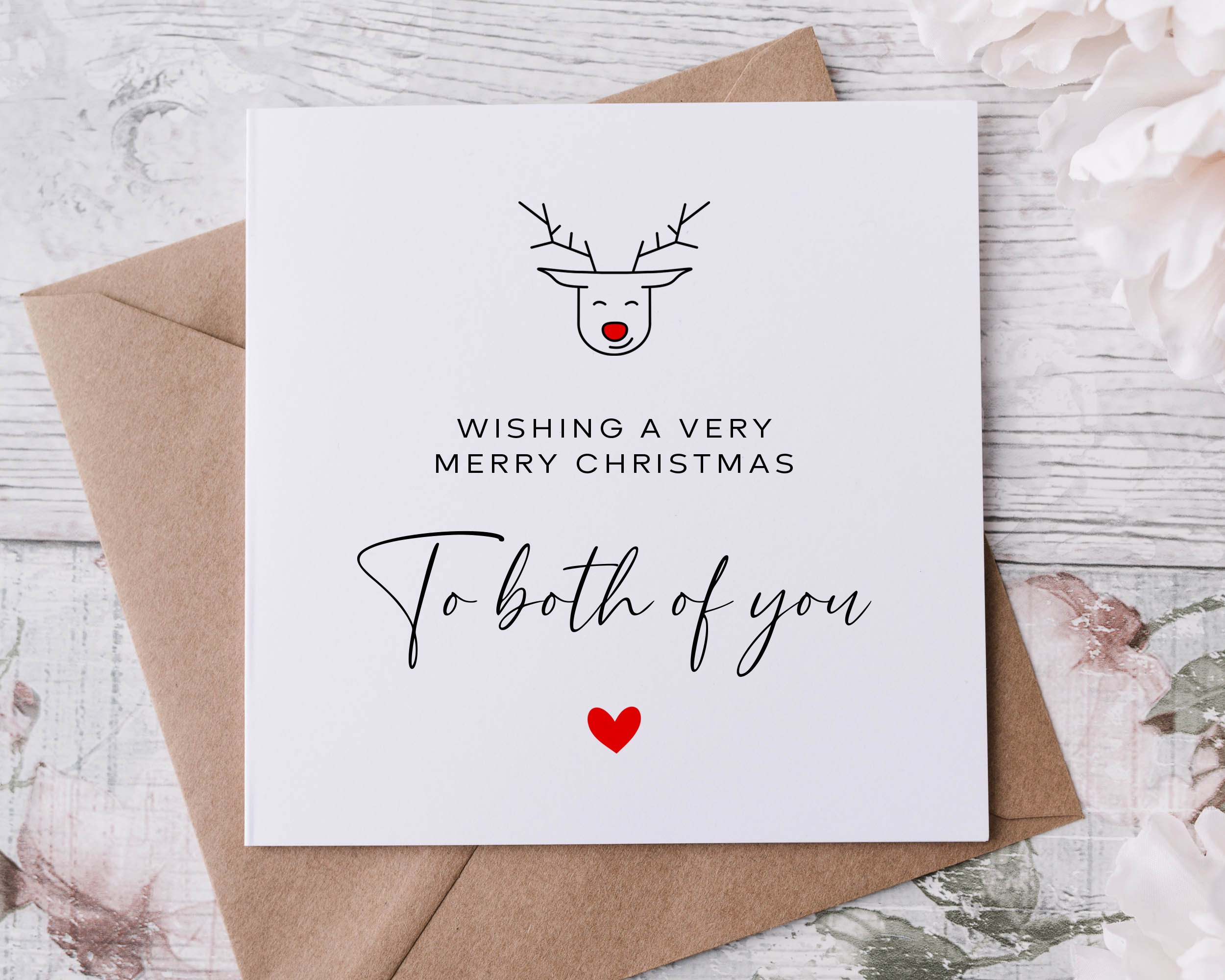 Christmas Card for The Both of You, Reindeer, Merry Christmas Personalised Greeting Card