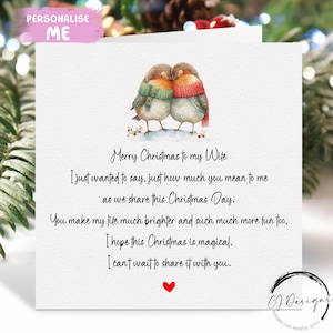 Kerstkaart vrouwgedicht - kaart liefdevol Robin Couple en rood hart