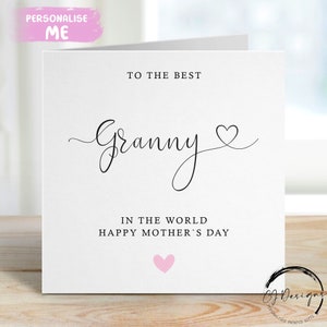 Oma Moederdagkaart, beste oma ter wereld hartlettertype en roze hart ELKE BEWOORDING