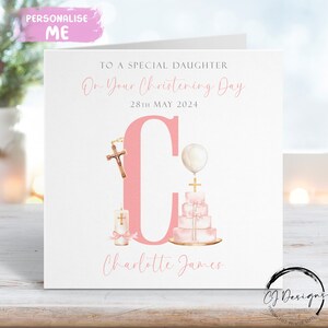 Biglietto di auguri personalizzato per il battesimo della figlia, biglietto di auguri con iniziale del nome e data, ricordo del giorno del battesimo per lei