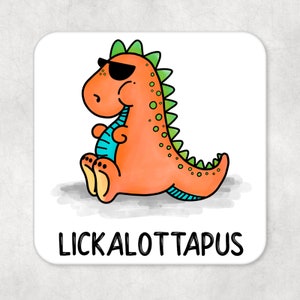 Funny Rude Adult Humour Drinks Coaster Lickalottapus Dinosaur
