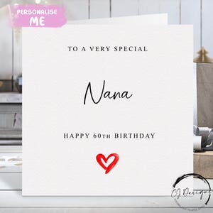 Biglietto di auguri di compleanno personalizzato per la nonna, cuore rosso QUALSIASI TESTO / ETÀ 40° 45° 50° 60° 65° 70° 75° 80° 85° 90° 95° 100°