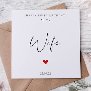 Personalisierte Geburtstagskarte für die Frau, alles Gute zum Geburtstag als meine Frau, Grußkarte mit Datum