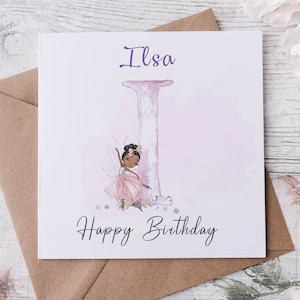 Tarjeta de cumpleaños personalizada de bailarina con inicial y nombre, Ballet para niñas