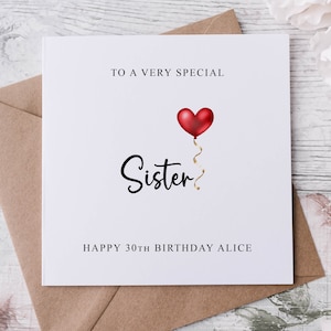 Personalised Sister Birthday Card, Special Relative, Happy Birthday, Age Card For Her 30th, 40th,50th  Any Age Med Or Lrg