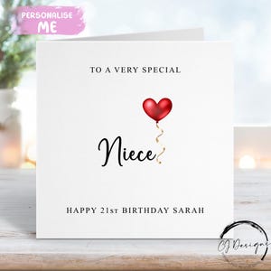 Carte d'anniversaire de nièce personnalisée, carte pour sa nièce spéciale avec âge et nom Moyenne ou grande 16e 18e 21e 30e 40e 50e