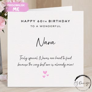 Gepersonaliseerde Nana-verjaardagskaart, echt speciaal - roze harten ELKE BEWOORDING/LEEFTIJD 40e 50e 60e 65e 70e 75e 80e 90e 95e 100e