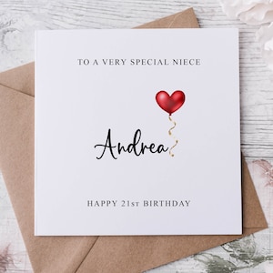 Carte d'anniversaire de nièce personnalisée, membre de la famille spécial, joyeux anniversaire, carte d'âge pour ses 30, 40, 50, 60, 70, 80 ans,